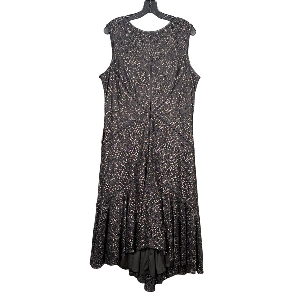 BHLDN Metallic Black Gold Lace High-Low Midi Dress Womens Size 18